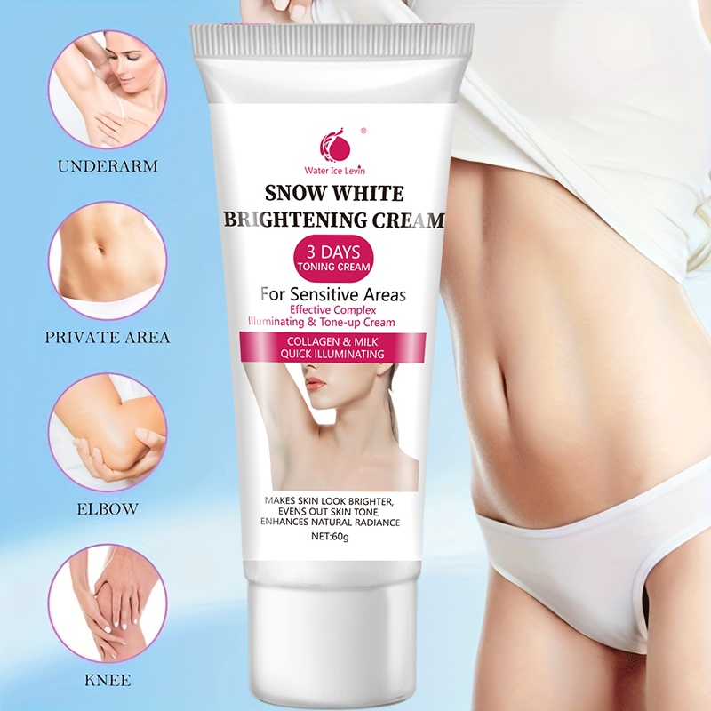 Water Ice Levine Snow White Bleaching Cream with Vitamin C, Niacinamide & Snow Grass - Hypoallergenic Formula for Light Beige, Armpits, Buttocks - 3-Day Fast-Acting Brightening & Light Beige Illumination, Personal Care Item, Beauty Product, Sleek Tube Design, Durable Packaging, Natural Ingredients