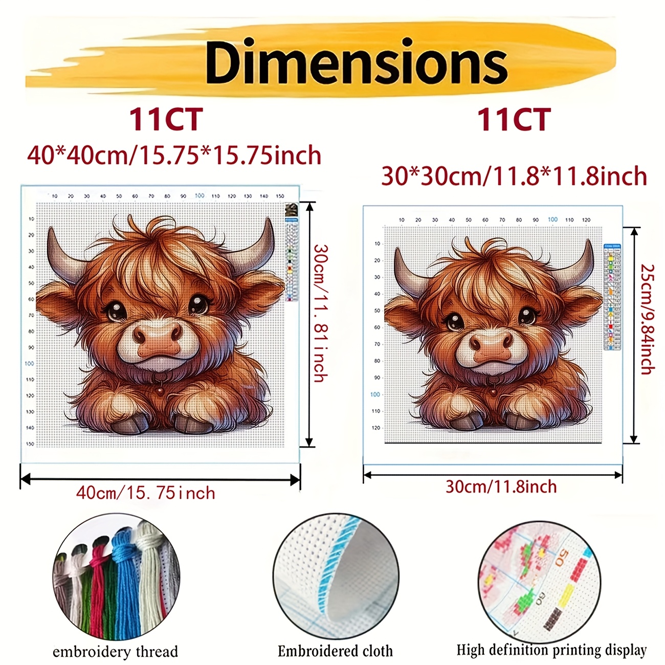 Cross-Stitch Kit - Cute Long-Haired Calf Design for Beginners