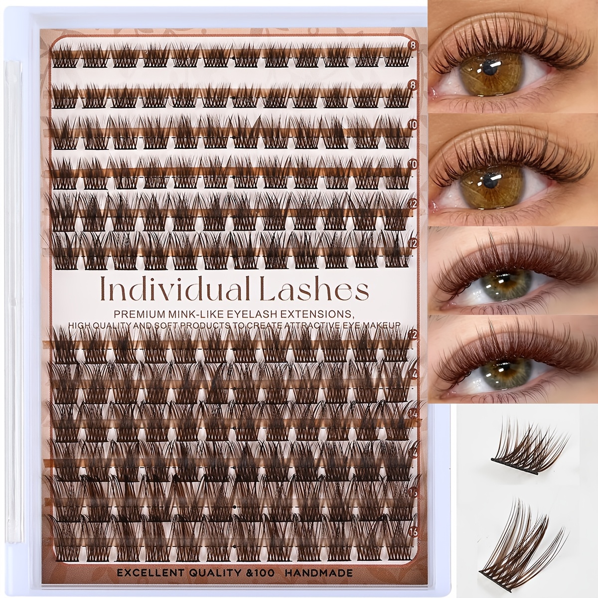 Image of 144 Clusters Diy Brown Eyelash Clusters, C/d , Fine Mink Lashes, Natural Look, Reusable, 8-16mm Mixed Lengths, Perfect For Daily, Dates, Festivals, Stage Makeup, Soft &