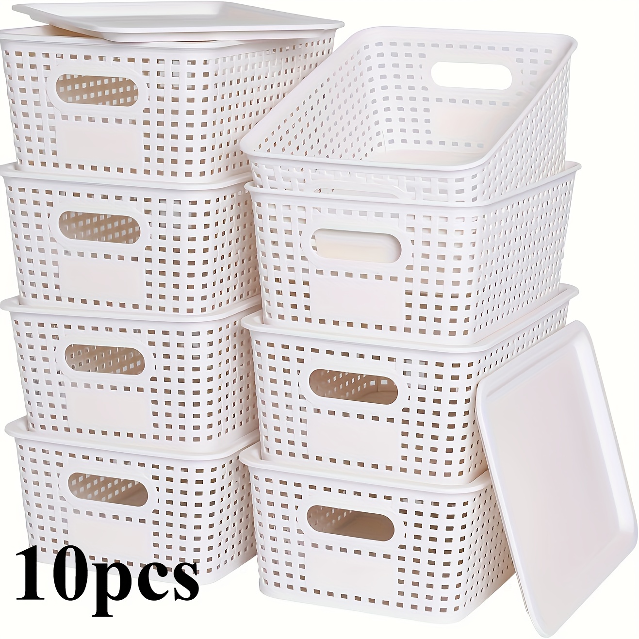 10pcs Stackable Plastic Storage Boxes With Lids - Durable Storage Boxes Suitable For Home, Office, Kitchen, And For Home Organization | Stylish Storage Solution | Stackable Boxes, Laundry Baskets