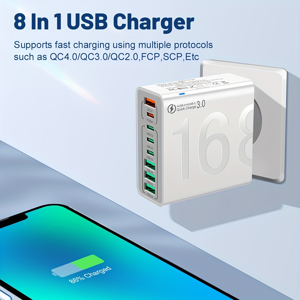 Adaptador Carga Rápida USB PD 3.0 – 40W, 2 Puertos Type-C, Protección Sobretensión, Compacto Para Viajes