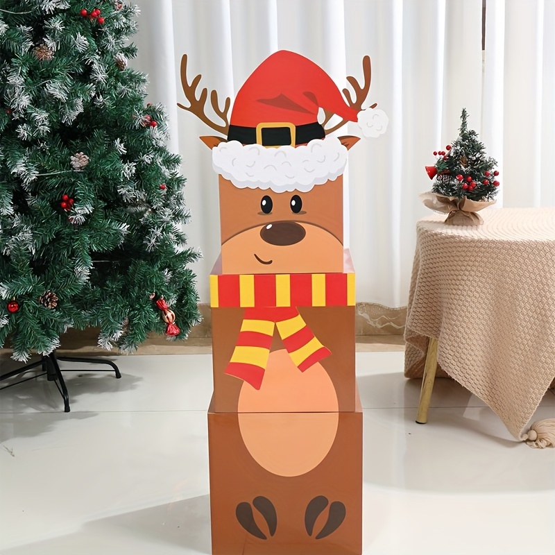 

3pcs Reindeer Stackable Christmas Gift Boxes Set - Holiday Decor & Party Favors