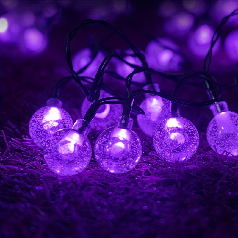 Eight functions of solar energy purple Bubble ball light string Ball diameter 1.7cm/0.67inch, Halloween decorative lights, Festival atmosphere lamp, 1 string, 5 meters and 20 lights or 6.5 meters and 30 lights