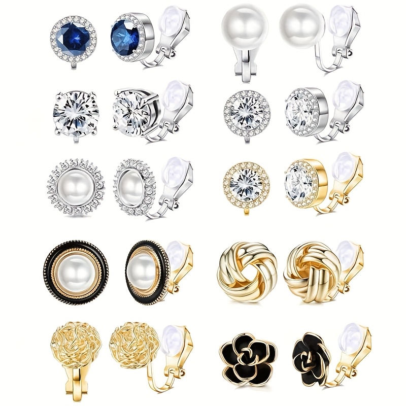 TEMU 10 Pairs, Cross-border Fashion In Europe And America, Candy-colored, Colorful Geometric Pearl Earrings Ear Clips, Ladies Earrings Suitable For