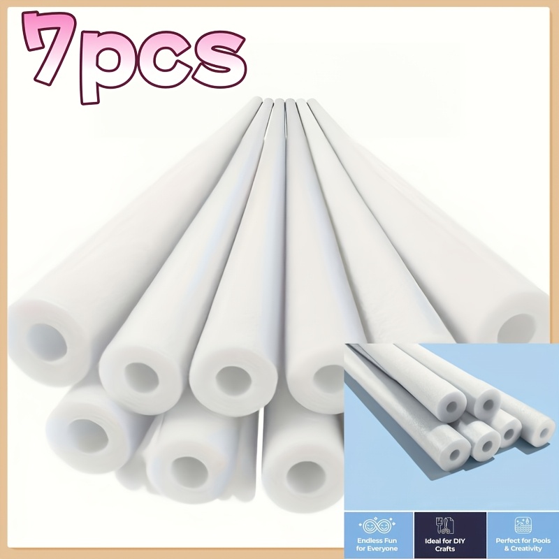 TEMU 7pcs White 50cm Foam Sponge Tubes - Suitable For Decorative Crafts, Home, School, Gym, And Birthday Parties - Multifunctional Durable Material