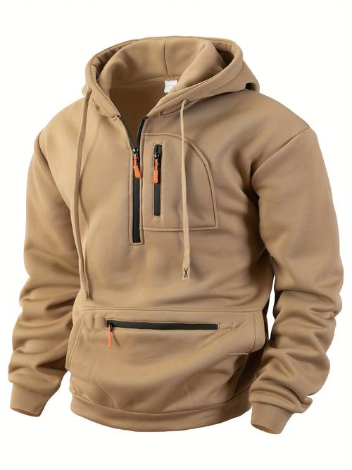 2025 mens new arrival jacquard knit hooded sweatshirt with half zip top