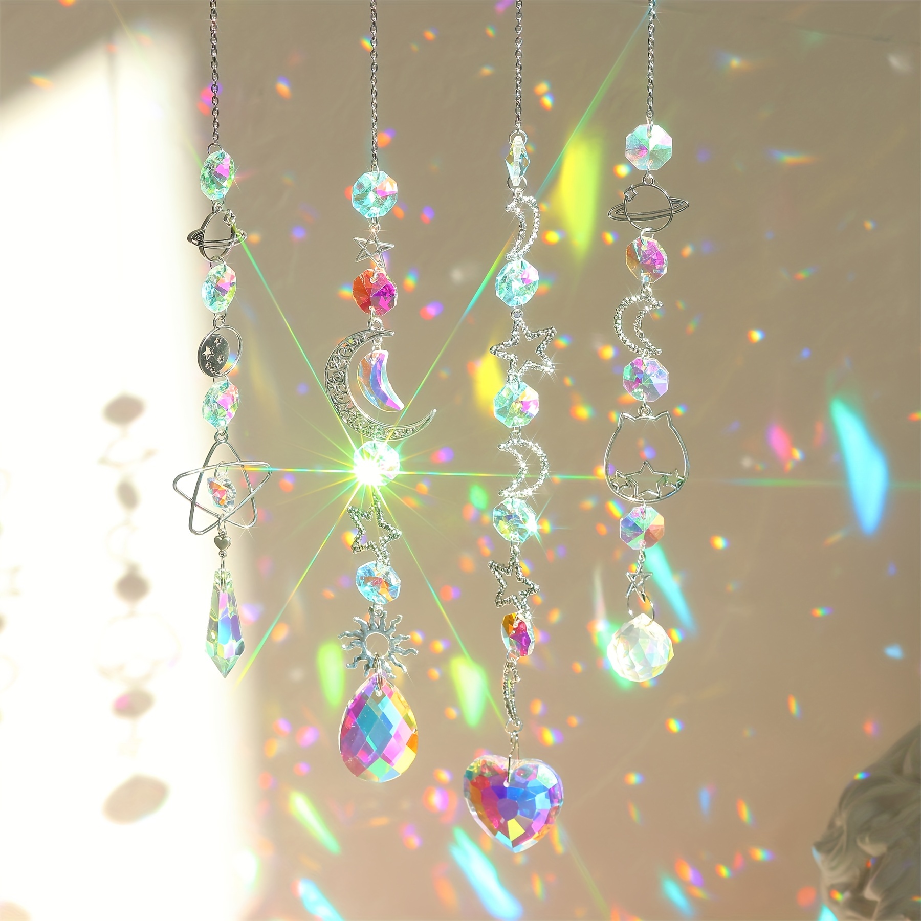

4pcs Crystal Sun Catcher, Car Pendant, Magic Rainbow Hanging Wall Decoration, Fantasy Crystal Pendant, Rainbow Manufacturer Hanging Decoration, For Home Room Garden Window Wall Decoration