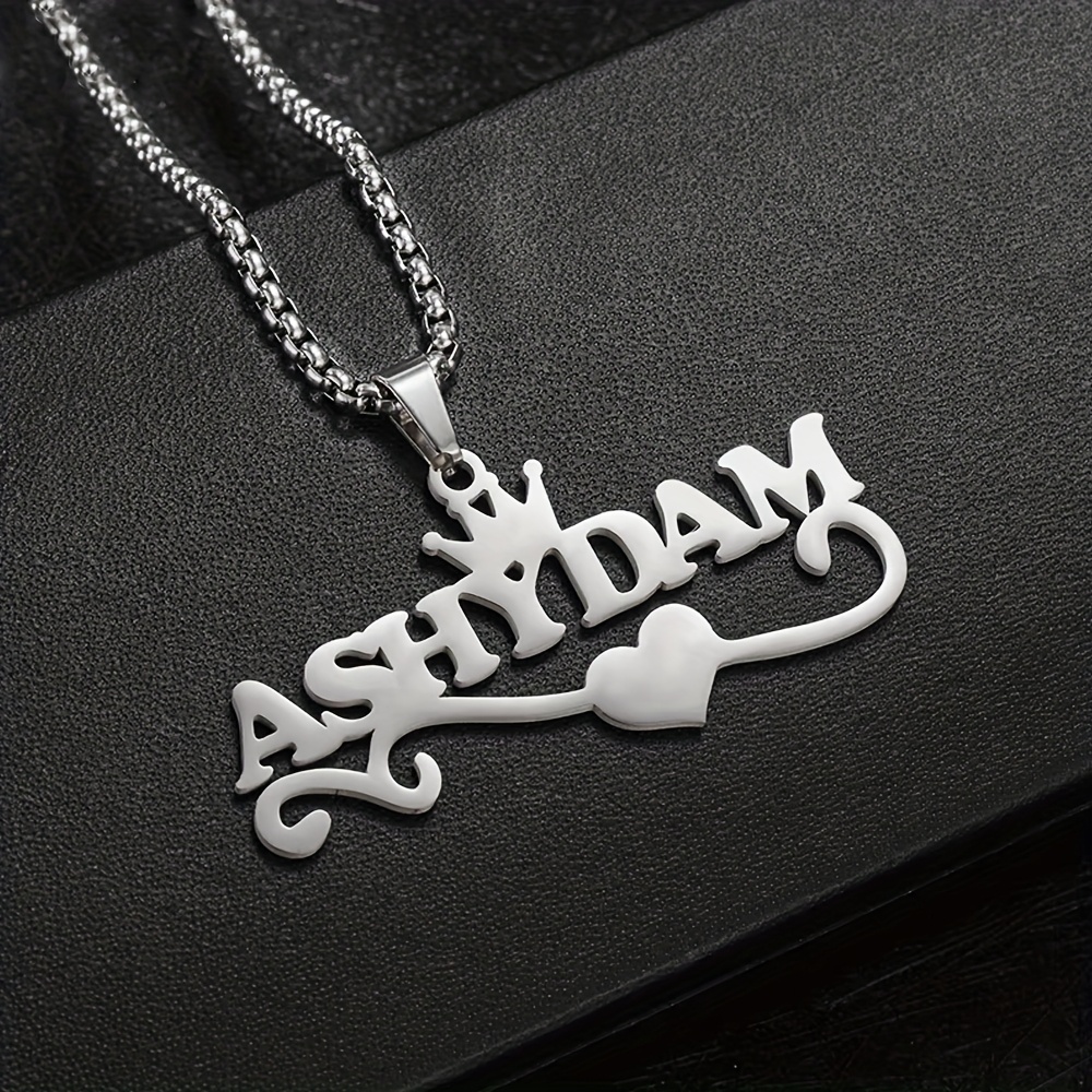 Customized Stainless Steel Crown Heart Name Pendant Necklace