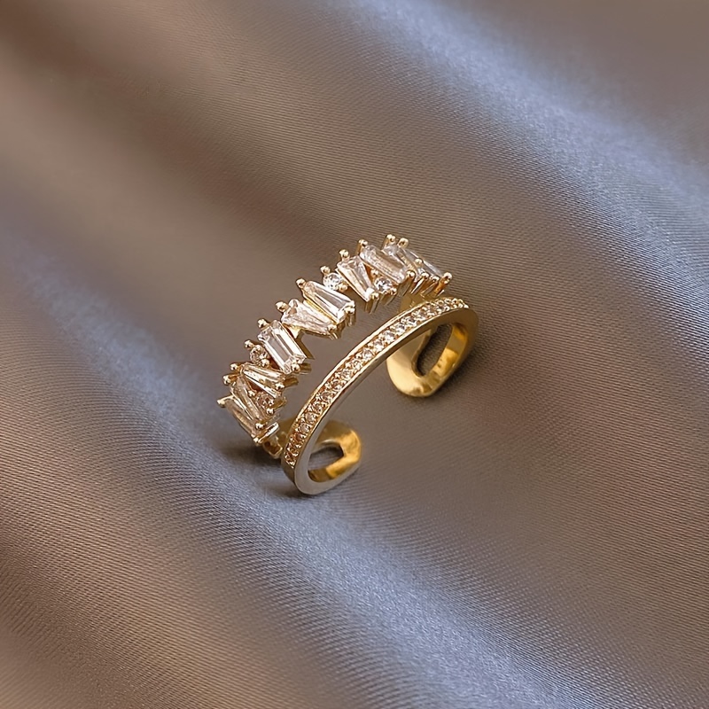 Double Layer Ring with Light Luxury Micro-Set Zirconia for Fashionable Temperament