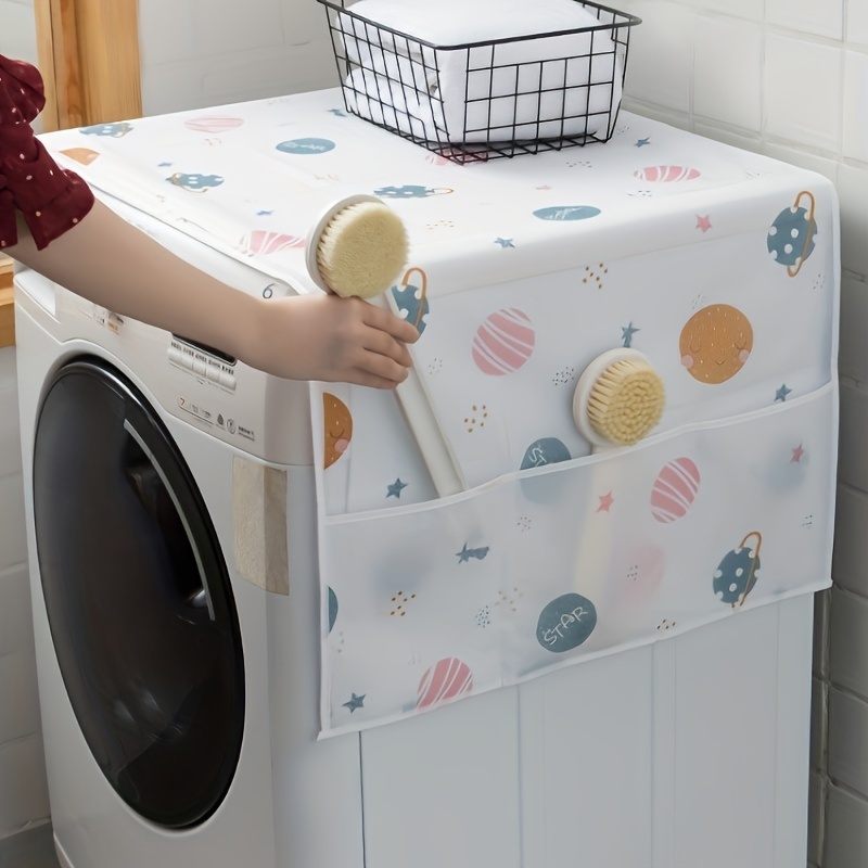 1pc Youlong Multi-Function Refrigerator Dust Cover with Pocket, 128.02 x 52.07 cm, Modern Decorative Fabric Storage Organizer for Home and Kitchen Use, Green Leaf Pattern, PET Material, Appliance Top Protector | Decorative Storage | Pet Material Cover