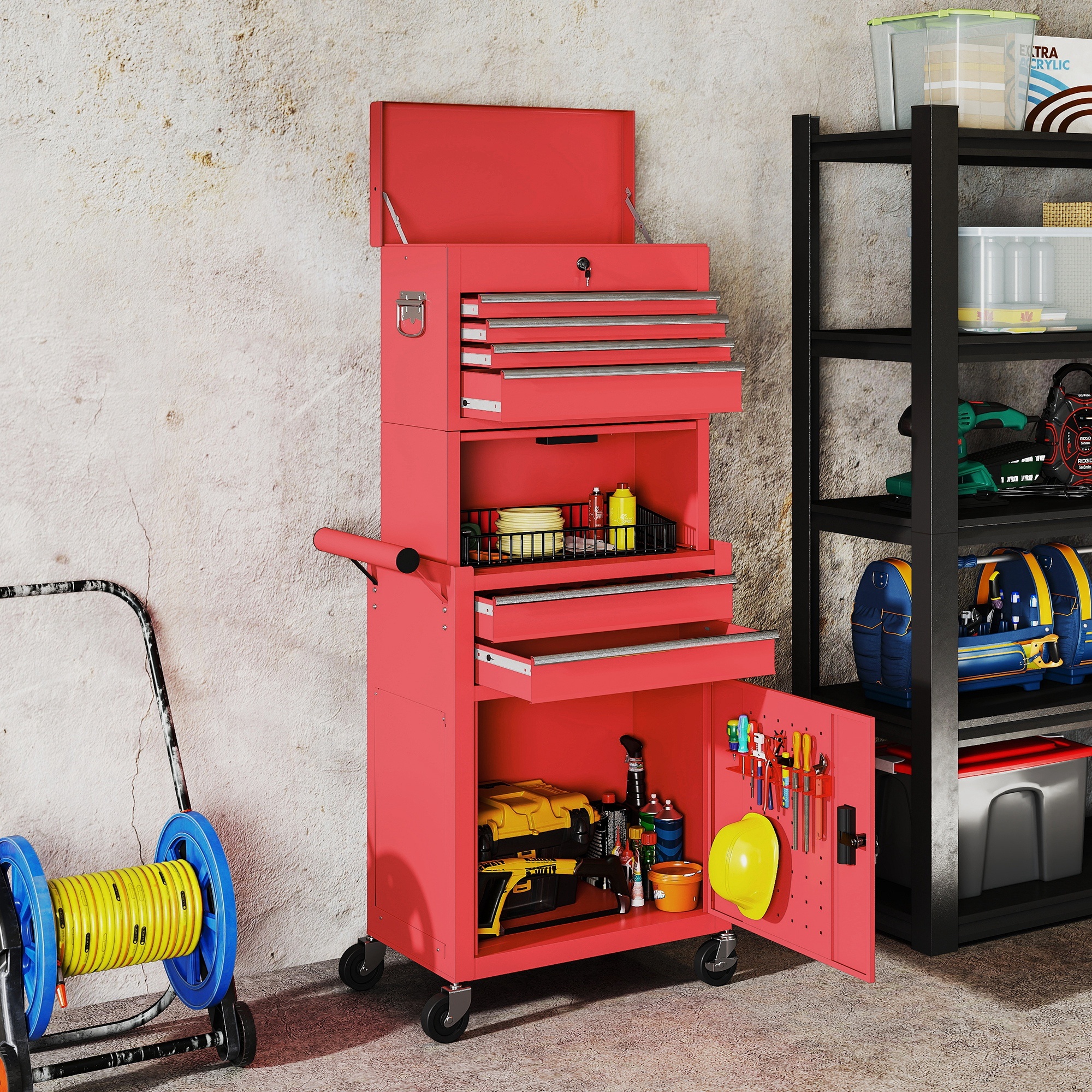 TEMU Homcom Tool Cabinet With 6 Drawers, 3-in-1 Rolling Tool Chest With Wheels