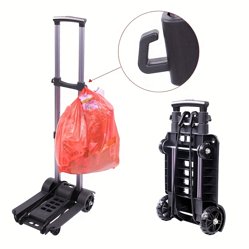 1pc circular pole with   square pole with   4 wheels 4 wheels side hooks portable trolley aluminium alloy tie rod folding telescopic pull cargo carriage convenient trolley for buying food moving freight camping travel essentials