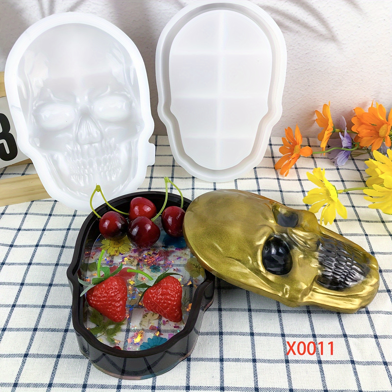 diy halloween skull storage box silicone mold set lid semi Temu