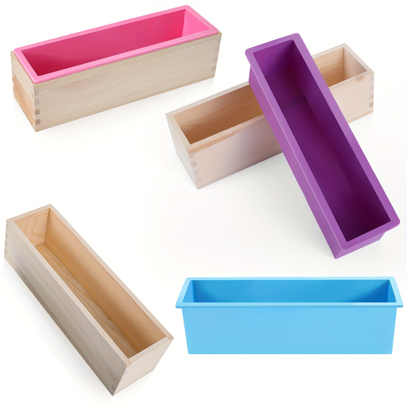 TEMU 3pcs 42oz Soap Loaf Mold Flexible Rectangular Silicone Soap Molds Box Tray Making Supplies For Homemade Craft Diy Tool(purple, Pink, Blue)