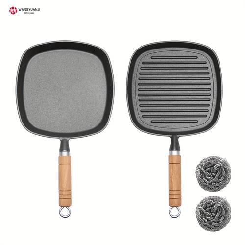 8 3inch cast set steak frying pan square striped pan and flat pan non stick