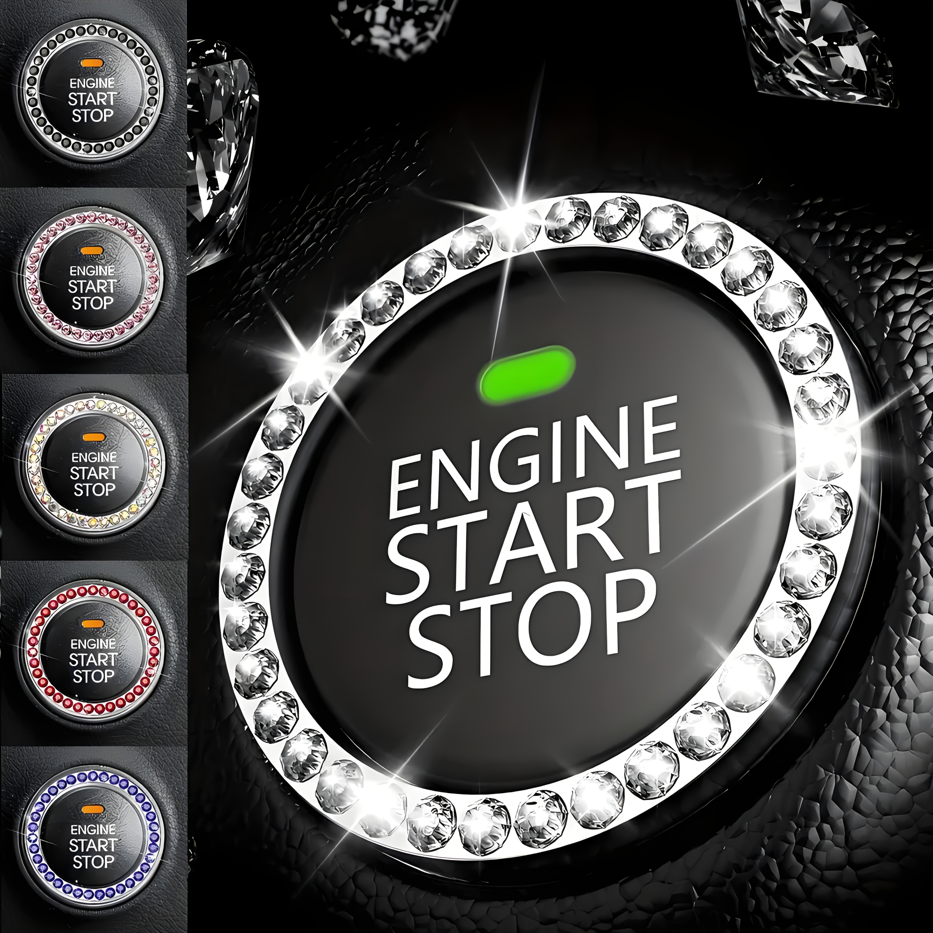car engine start stop decorative ring designed with crystal rhinestones shiny interior additions for vehicles suitable for   buttons gear shift decorations knob embellishments
