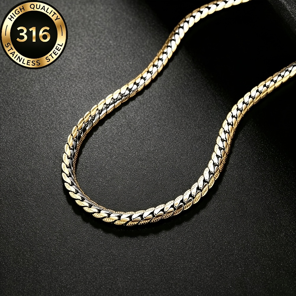 Unisex Embossed Cuban Link Chain Necklace, Stainless Steel
