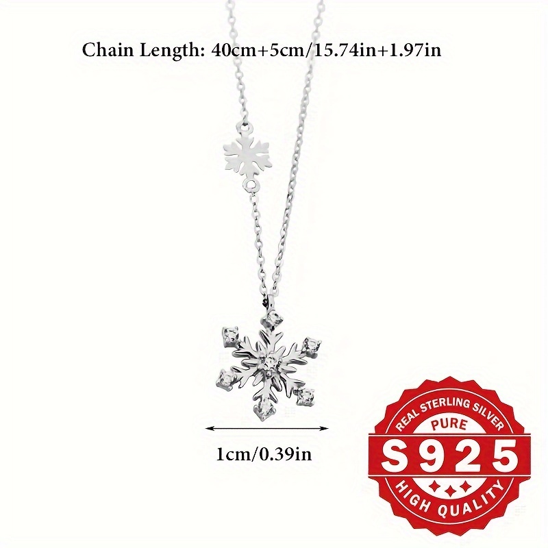 Boho S925 Silver Necklace with Snowflake & CZ for Christmas & Vacations