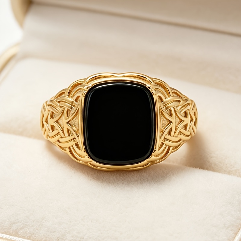 Women's Classic Retro Square Black Agate Ring