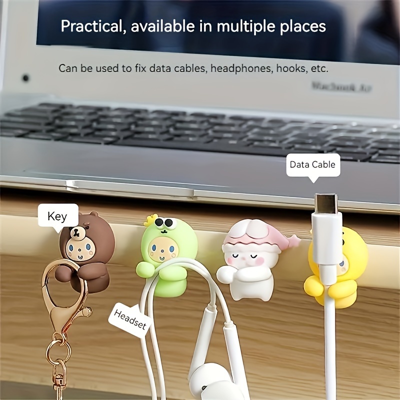 

2pcs Cute And Practical Cable Management Solution: Punch-free Adhesive Mobile Phone Charger Cable Holder, With Non-marking Fastening Clip To Organize And Fix Your Data Cable