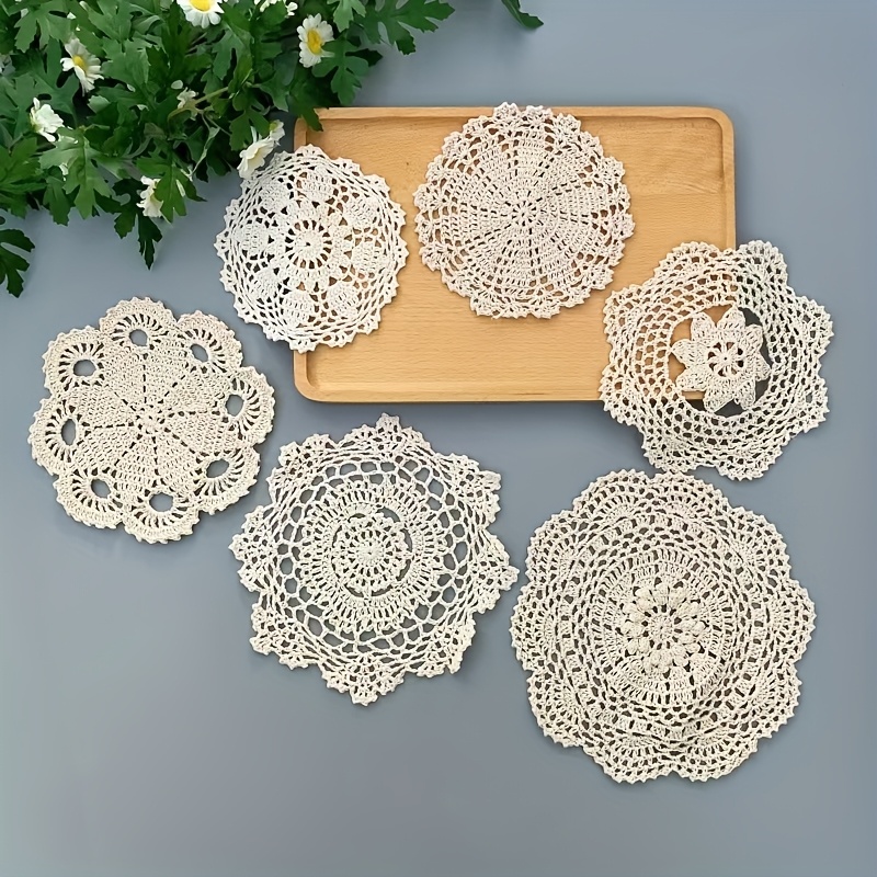 6pcs vintage crochet coaster set handmade   lace doilies polyester machine washable ideal for thanksgiving home decor   decor vintage lace doilies handcrafted   crochet accessorie