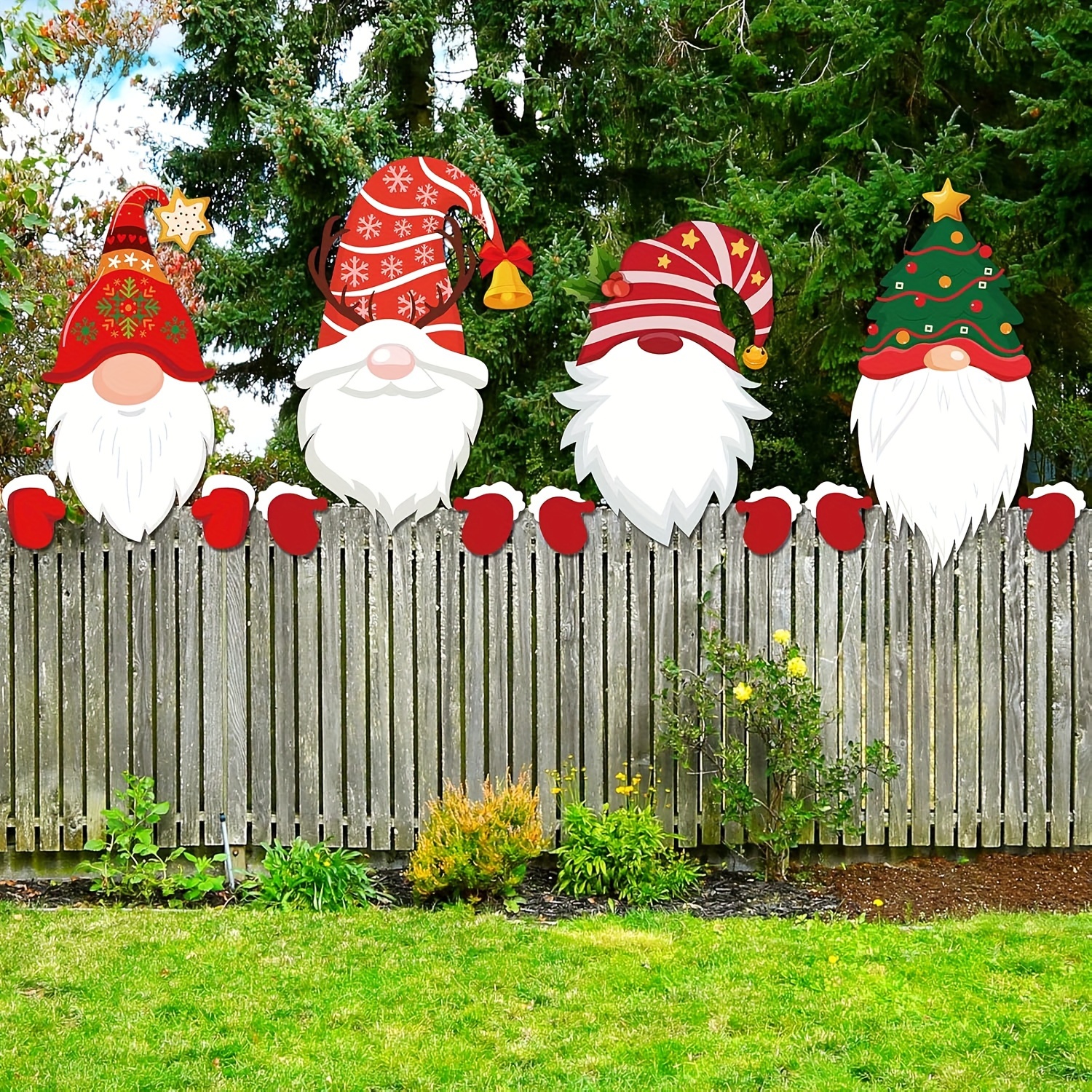 TEMU 4pcs Christmas Fence Set - & Dwarf Decorations, Outdoor Signs For