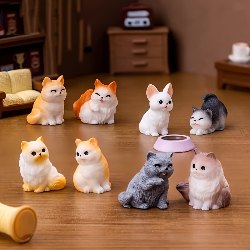 15pcs miniature cat statues eyes fluffy fur Temu