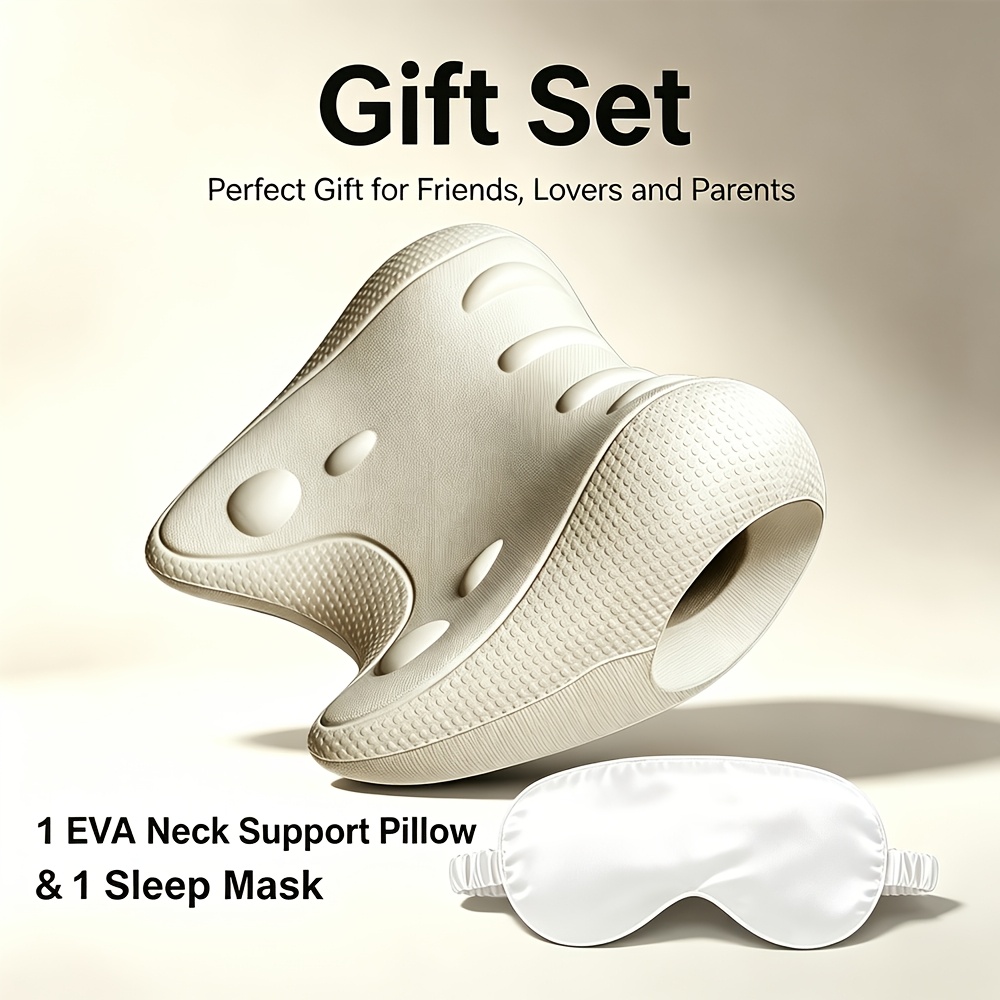 TEMU Lot 2-en-1 : 1 oreiller de soutien cervical en EVA et 1 masque pour , ensemble cadeau ergonomique avec oreiller de traction et masque , cadeau