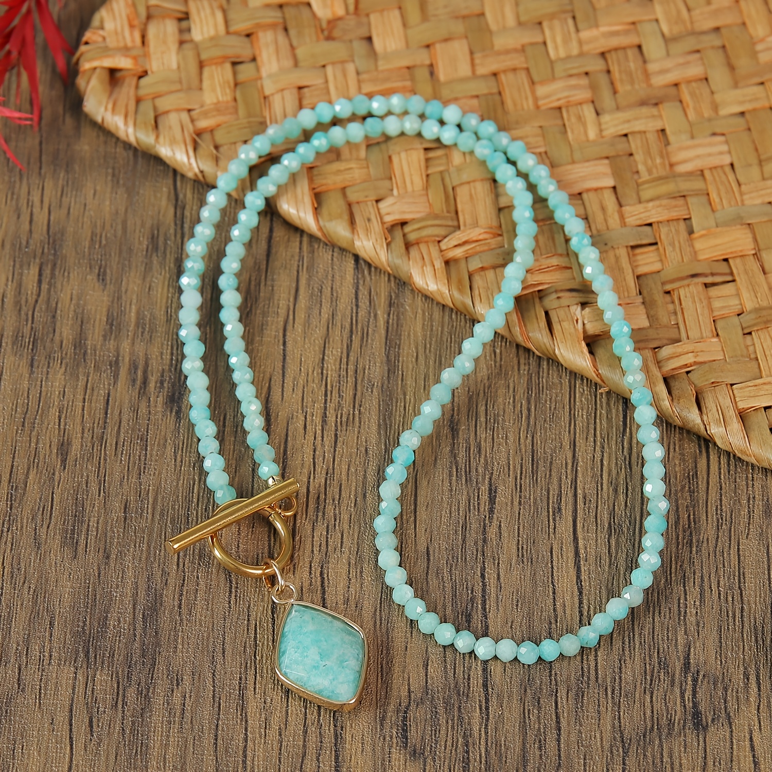 Minimalist Amazonite Rhombus Pendant Necklace, Unisex