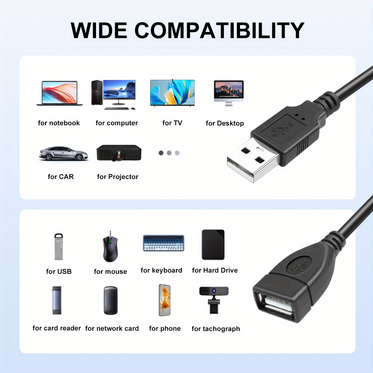 I-Zclive High-Speed USB 2.0 Extension Cable - Oxygen-Free Copper, Male to Female, Type A to A for Flash Drives, Hard Drives, Printers & Webcams, I-ZCLIVE