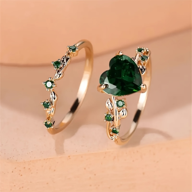 TEMU 2pcs/set Fashionable Retro Minimalist Luxury Heart-shaped Synthetic Zirconia Men's Romantic Wedding Engagement Ring, Anniversaries And Special