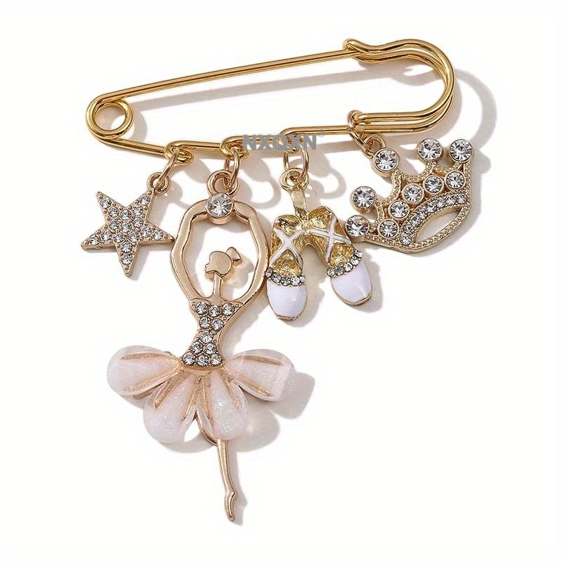 TEMU Broche Élégante de Danseuse de Ballet NXQXN - Alliage Doré avec Accents, Pendentif Chaussure de Ballet - pour Femmes, Costume de danse, Bijou ou
