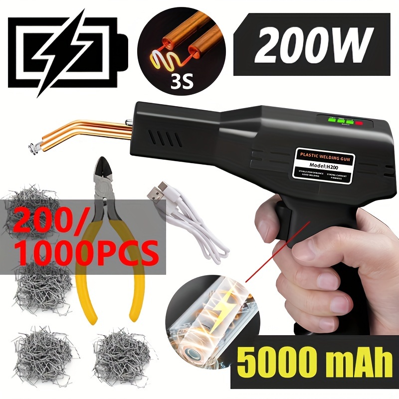 

200w Cordless Cord Plastic Welding Machine Rapid Hot Usb Charge Portable Auto Bumper Repair Kit Repair Set With 4 Style Welding Nails, Black