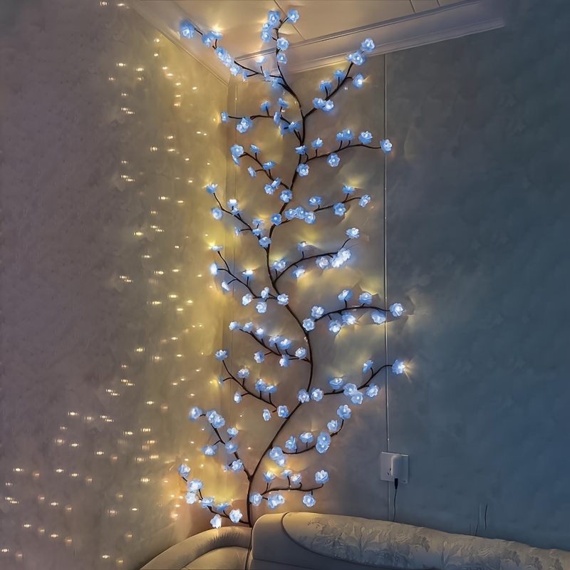 96 light usb powered cherry   led fairy lights 5 9ft faux floral garland with dimmable brightness warm   light   for indoor home decor christmas bedroom kitchen party decoration no batteries battery free Product details 4