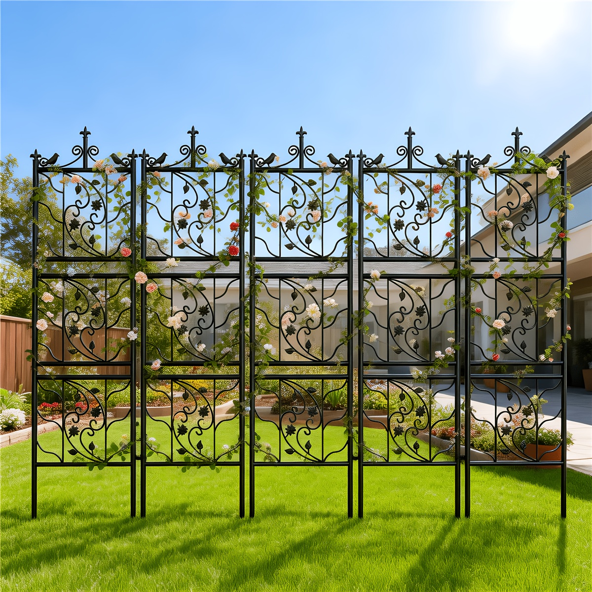 conjunto de 2 estacas de trepar para jardim exterior de 195cm  , suporte de metal anti-ferrugem para plantas trepadeiras, rosas, flores, legumes,  , vedação de jardim resistente para cultivo vertical