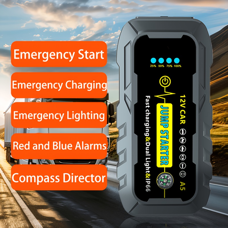 

1000a Portable Car Jump 12v Portable Power With Dual Usb Outputs, Rechargeable Lithium Polymer Battery Jump With Jumper Cables, Starts , With Flashlight Compass, Multiple Safety Protections