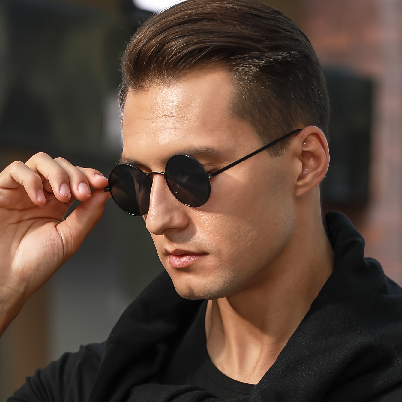 

Fashionable All Black Round Frame Retro Glasses