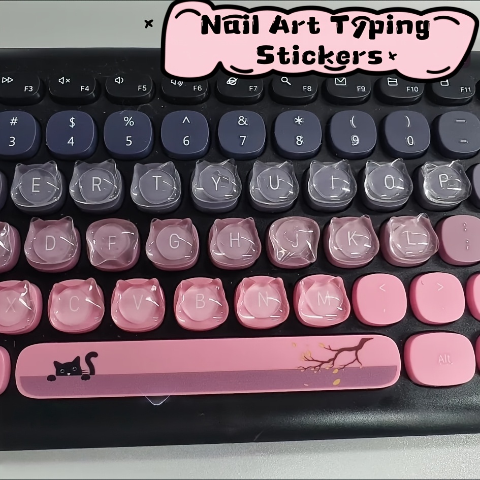 E-shop DIY-Tastatur-Aufkleber, Kristall-Keycaps für erhabene Computertasten, niedliche einfache Katzenkopf-Schreibhilfe mit langen Nägeln, transparente