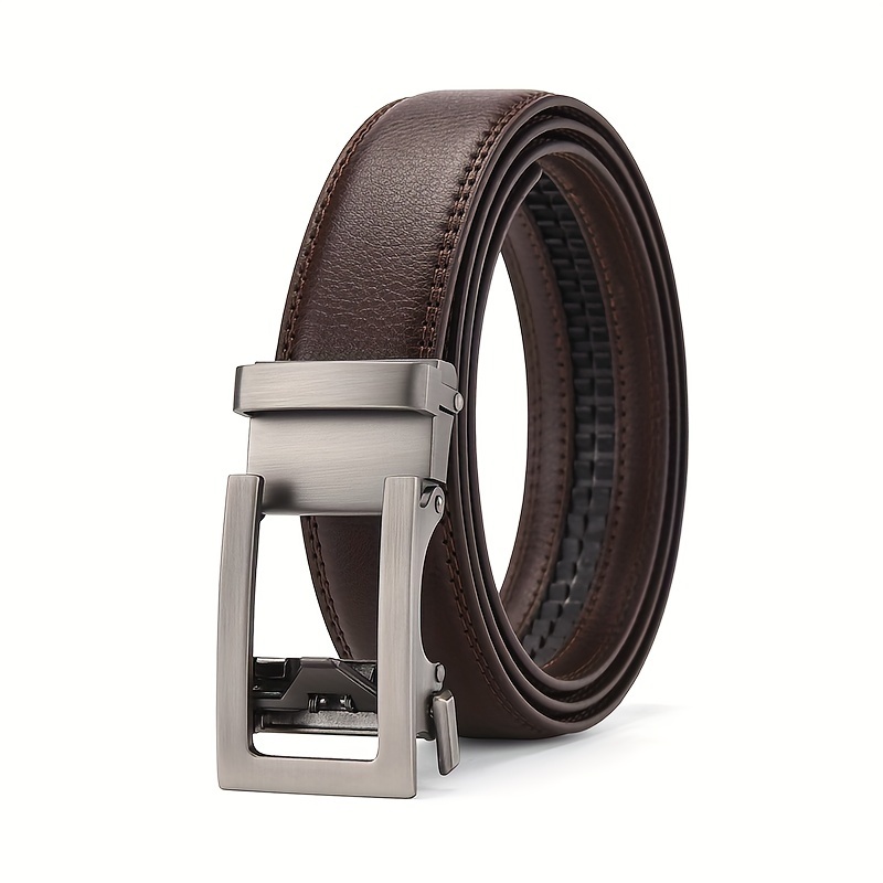 Men's Sleek Gray Leather Belt with Automatic Buckle