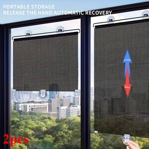 2 piece no drill sun shade curtain free adjustable roll up with suction cups for home and car windows sun protection and heat insulation