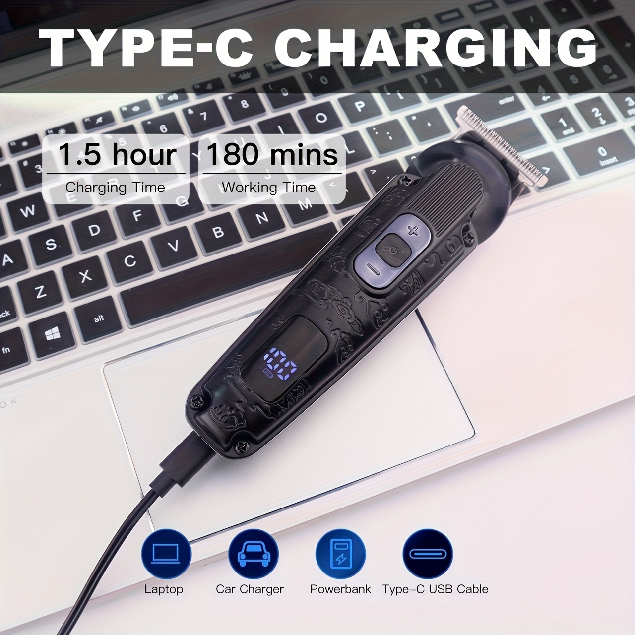 TONDEUSE TOUT EN UN HATTEKER pour Hommes - Machine Électrique à Poils Corporels avec Affichage LED, Rasoir pour Nez et Dos