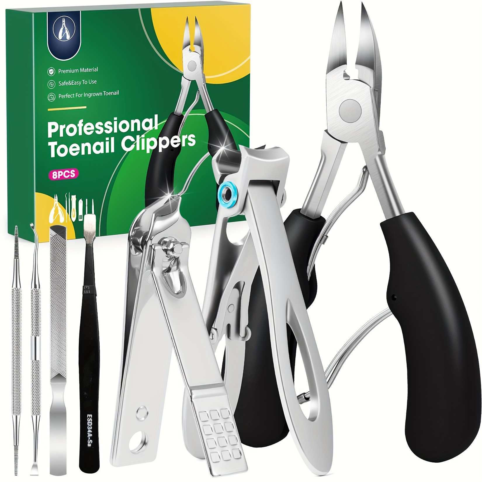 

safe Use" 7-piece Professional Toenail Clipper Set For Thick & Ingrown Nails - Stainless Steel, Hypoallergenic With Nail File Included