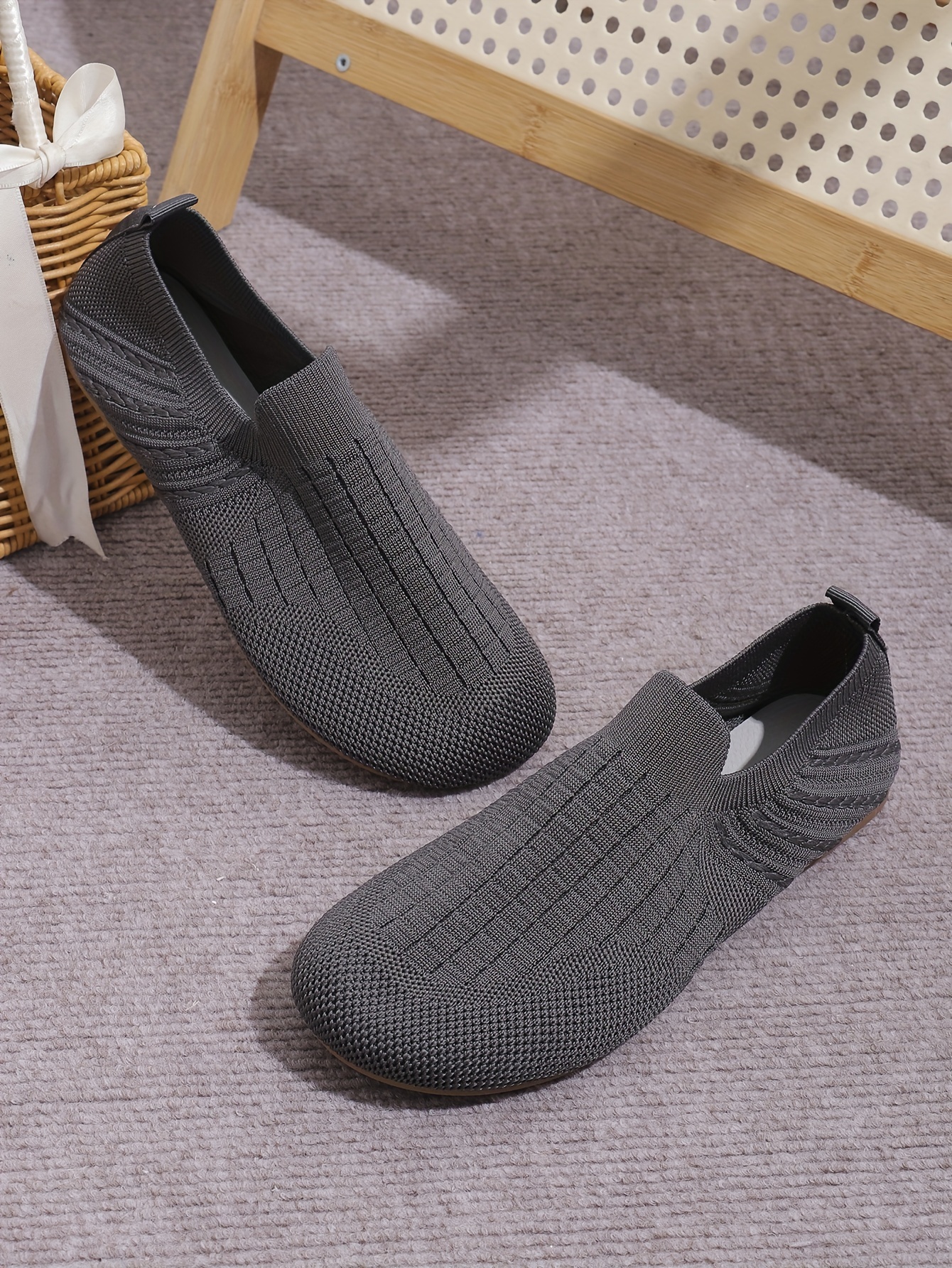 women s knitted flat shoes breathable round toe slip shoes details 18