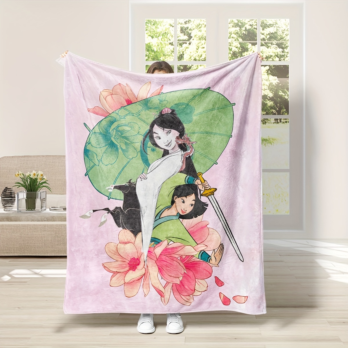 

Ume Contemporary Anime Princess Flannel Blanket - Comfortable Soft Throw For Sofa, Bedroom, Camping, All Seasons, Digital Print 100% Polyester, 200-250gsm - 1pc