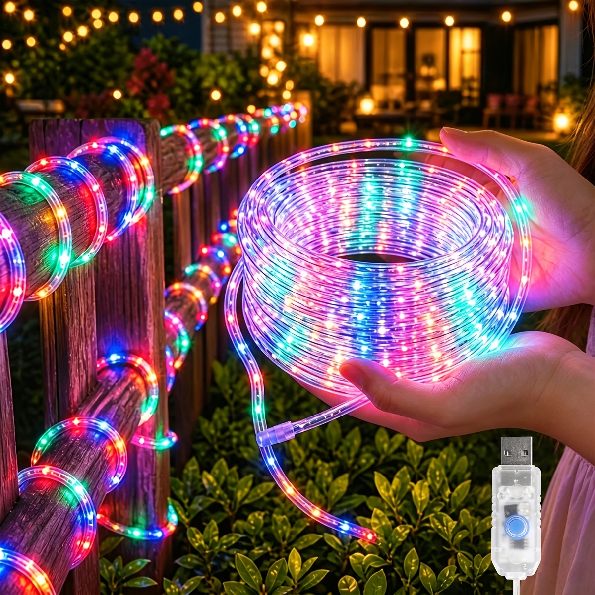 TEMU 1 Courtyard Fairy Light, Led Outdoor Garden Rope Light, Usb, 50/100//200 Led, 8 Button Controlled Lighting Modes, Suitable For Home, Courtyard,