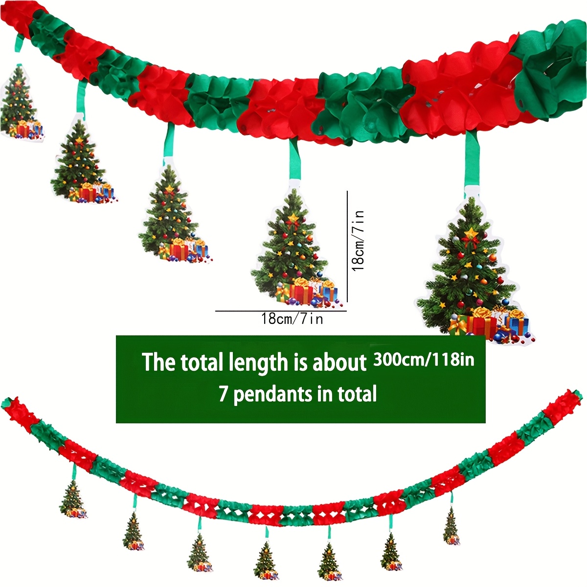 1 String Of Christmas Colorful Garland, Glass Window Cartoon Santa Claus & Tree Decorative Banner For Xmas Party Background Wall Hanging, Christmas Banner