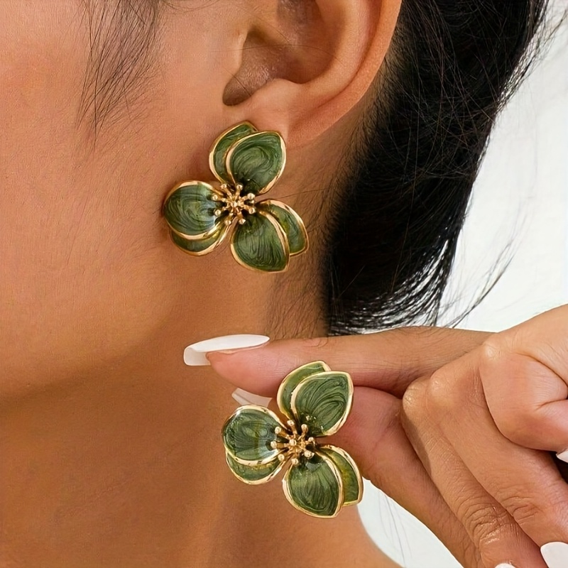 E-shop 2er-Set modische, elegante exquisite Öltropfen-Blumen-Steckerohrringe, geeignet für Damen zum Dating, für den Urlaub zum Valentinstag