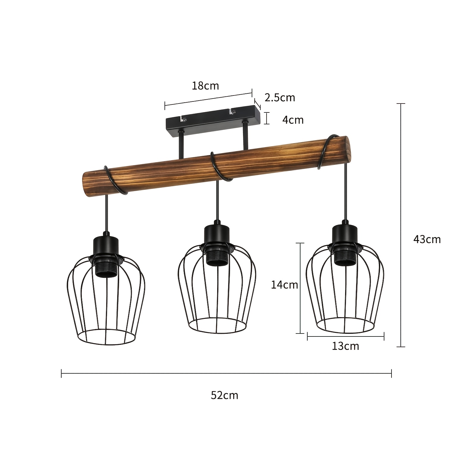 Image of Industrial Retro Ceiling Light With 3 Adjustable & Height-adjustable Metal/wood Beam - Wood Pendant Suitable For Living Room, Bedroom, Kitchen - E27 Socket (bulbs Not Included)
