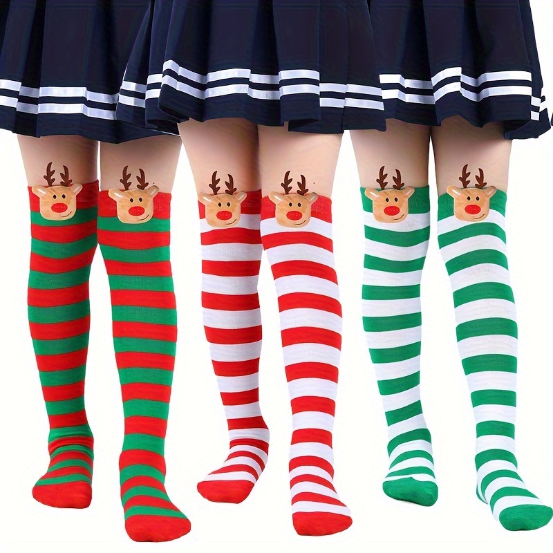 

Kids' Christmas Reindeer Over-the-knee Socks - Cute Cartoon Doll, Striped, Spandex & Polyester , Machine Washable