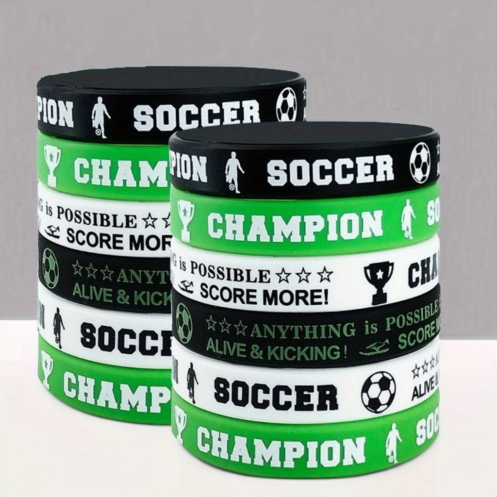 Image of Gift For Her/him Set Of 12 Silicone Wristbands For Soccer-themed Parties, Featuring Inspirational Messages, Perfect As Favors And Supplies For Birthday Celebrations And School Rewards